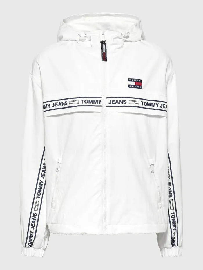 Tommy Hilfiger Logo Tape Chicago Windbreaker White Womens Coats and Jackets Sale