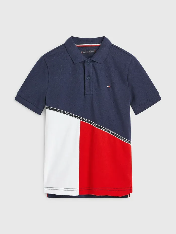 Tommy Hilfiger Logo Tape ColourBlocked Polo Twilight Navy Boys TShirts and Polos Casaul Tommy Hilfiger Logo Tape ColourBlocked Polo Twilight Navy Boys TShirts and Polos Casaul