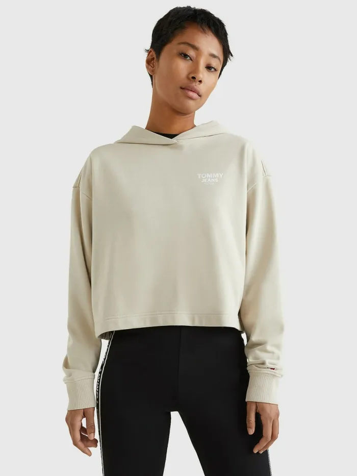 Tommy Hilfiger Logo Tape Cropped Boxy Hoody Savannah Sand Womens Sweatshirts and Hoodies Online Tommy Hilfiger Logo Tape Cropped Boxy Hoody Savannah Sand Womens Sweatshirts and Hoodies Online