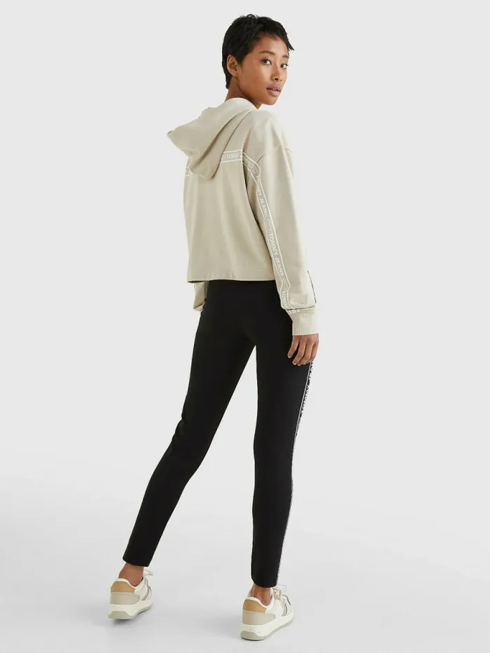 Tommy Hilfiger Logo Tape Cropped Boxy Hoody Savannah Sand Womens Sweatshirts and Hoodies Online