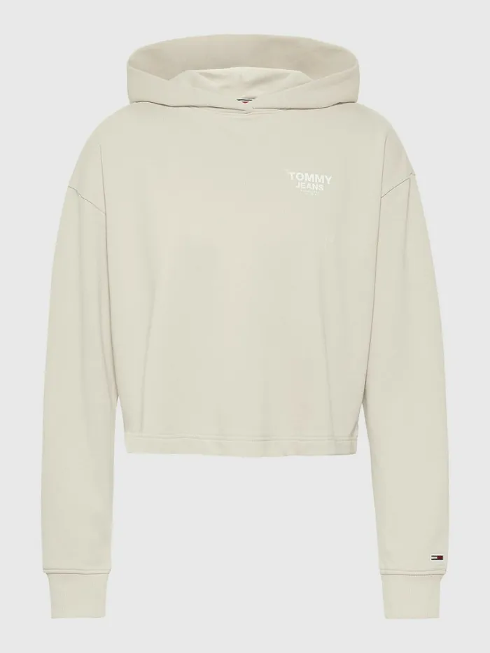 Tommy Hilfiger Logo Tape Cropped Boxy Hoody Savannah Sand Womens Sweatshirts and Hoodies Online
