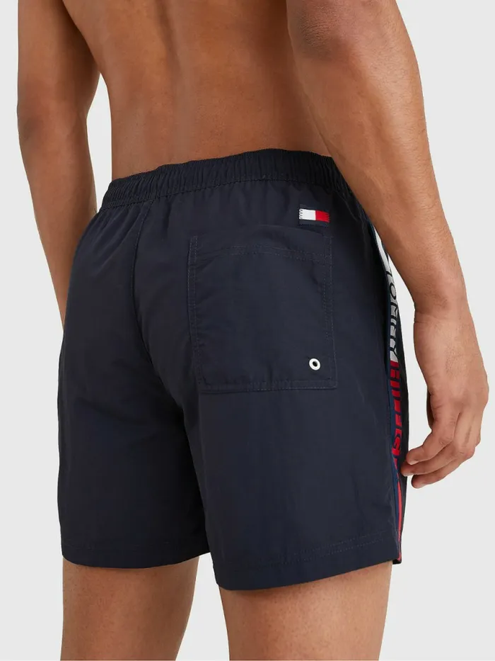 Tommy Hilfiger Logo Tape Mid Length Swim Shorts Desert Sky Mens Swimwear Popular