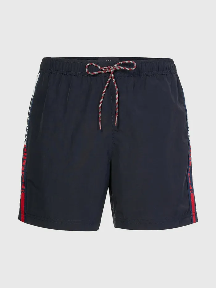Tommy Hilfiger Logo Tape Mid Length Swim Shorts Desert Sky Mens Swimwear Popular
