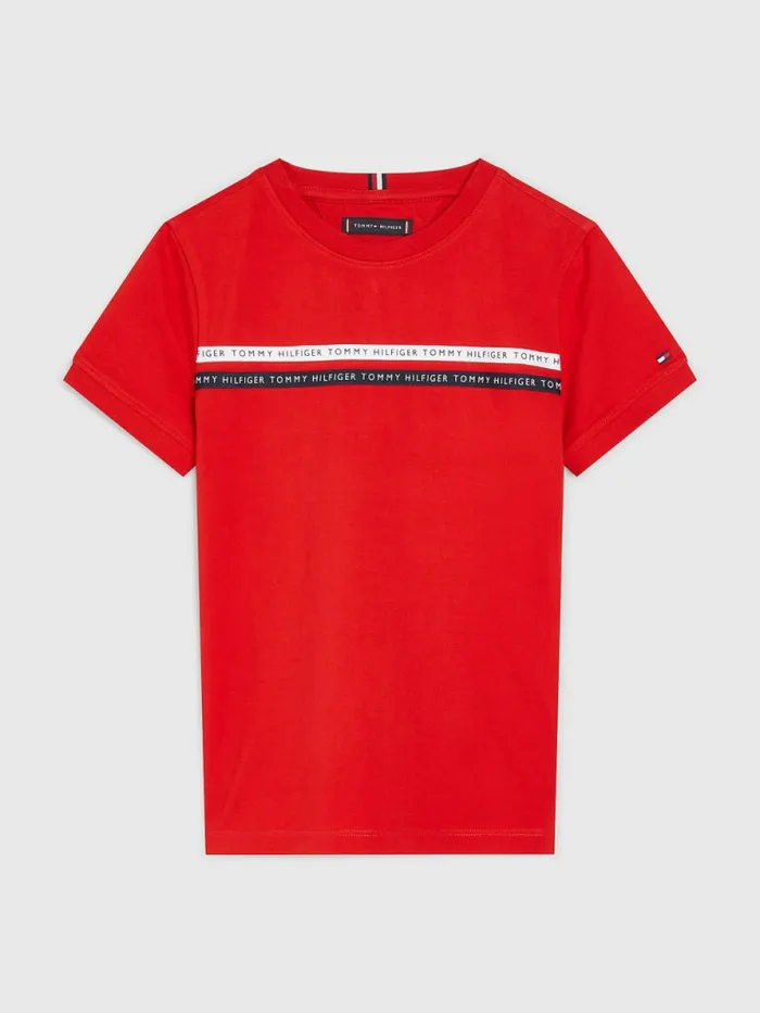 Tommy Hilfiger Logo Tape Organic Cotton TShirt Deep Crimson Boys TShirts and Polos Gift for Friend Tommy Hilfiger Logo Tape Organic Cotton TShirt Deep Crimson Boys TShirts and Polos Gift for Friend