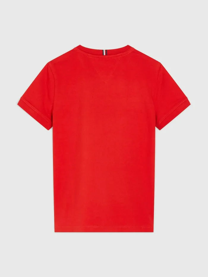 Tommy Hilfiger Logo Tape Organic Cotton TShirt Deep Crimson Boys TShirts and Polos Gift for Friend
