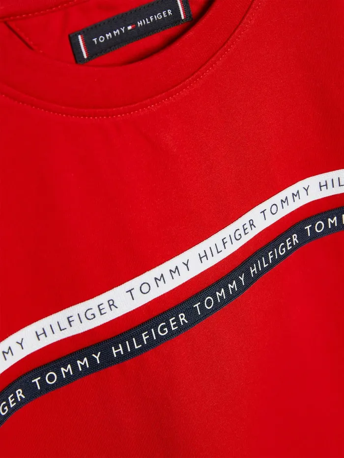 Tommy Hilfiger Logo Tape Organic Cotton TShirt Deep Crimson Boys TShirts and Polos Gift for Friend