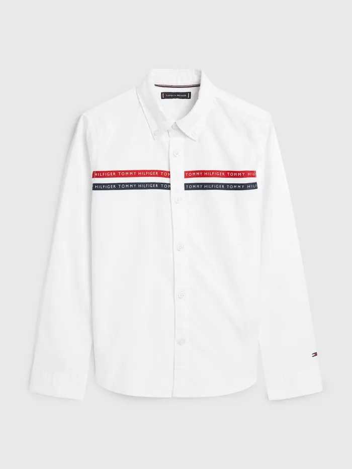 Tommy Hilfiger Logo Tape Oxford Shirt White Boys Shirts Online