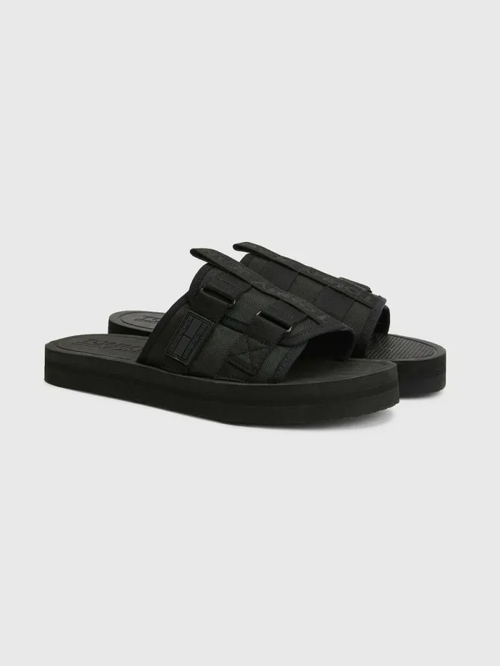 Tommy Hilfiger Logo Tape SlipOn Sandals Black Mens Sandals Sliders and Flip Flops Sale Tommy Hilfiger Logo Tape SlipOn Sandals Black Mens Sandals Sliders and Flip Flops Sale