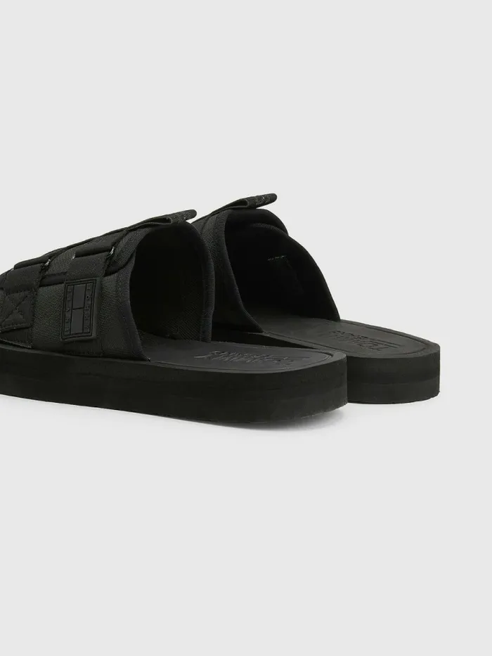 Tommy Hilfiger Logo Tape SlipOn Sandals Black Mens Sandals Sliders and Flip Flops Sale