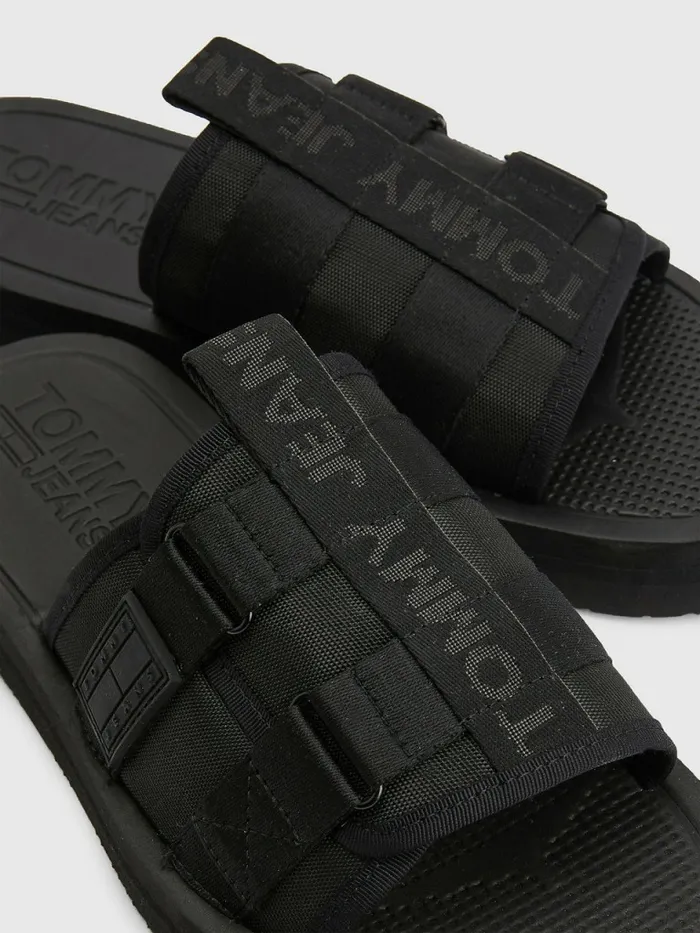 Tommy Hilfiger Logo Tape SlipOn Sandals Black Mens Sandals Sliders and Flip Flops Sale