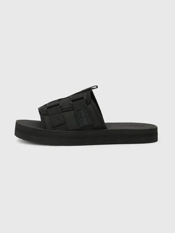 Tommy Hilfiger Logo Tape SlipOn Sandals Black Mens Sandals Sliders and Flip Flops Sale