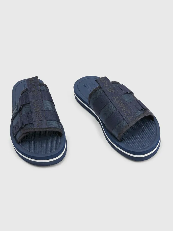 Tommy Hilfiger Logo Tape SlipOn Sandals Twilight Navy Mens Sandals Sliders and Flip Flops Fashion