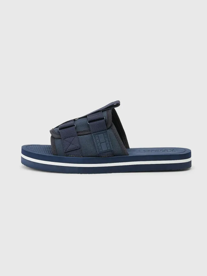 Tommy Hilfiger Logo Tape SlipOn Sandals Twilight Navy Mens Sandals Sliders and Flip Flops Fashion