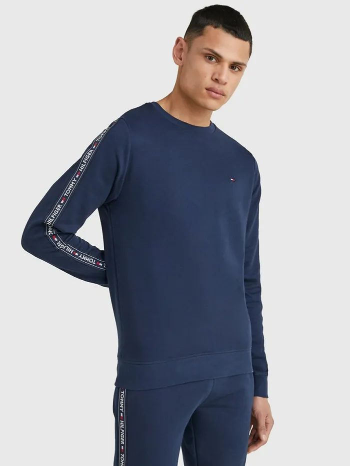Tommy Hilfiger Logo Tape Sweatshirt Navy Blazer Mens Essentials
