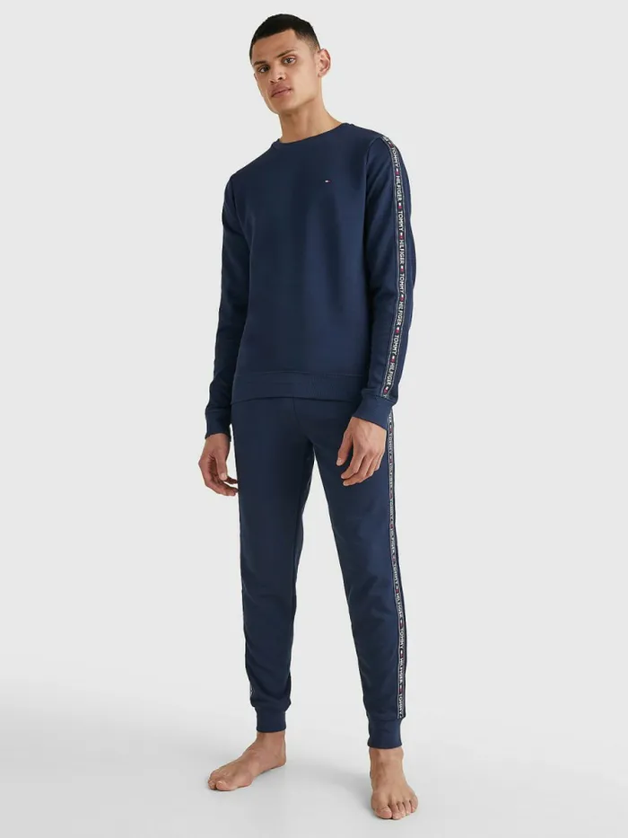 Tommy Hilfiger Logo Tape Sweatshirt Navy Blazer Mens Essentials
