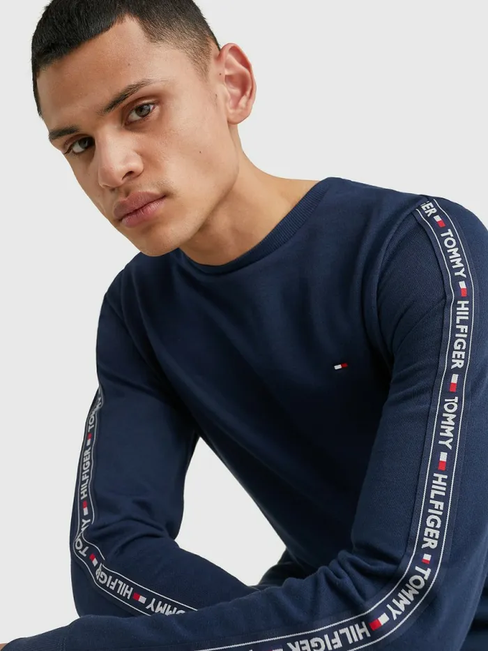 Tommy Hilfiger Logo Tape Sweatshirt Navy Blazer Mens Essentials