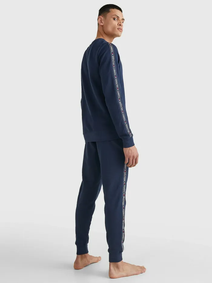 Tommy Hilfiger Logo Tape Sweatshirt Navy Blazer Mens Essentials