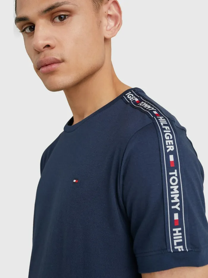 Tommy Hilfiger Logo Tape TShirt Navy Blazer Mens Essentials