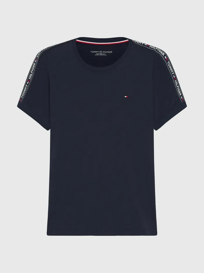 Tommy Hilfiger Logo Tape TShirt Navy Blazer Mens Essentials