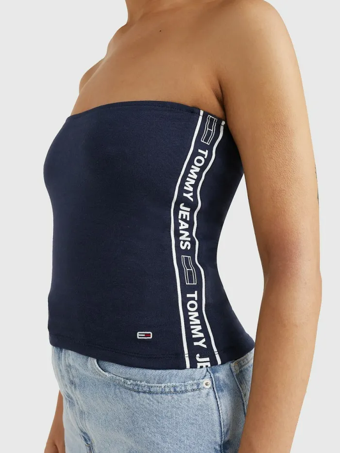 Tommy Hilfiger Logo Tape Tube Top Twilight Navy Womens TShirts Casaul