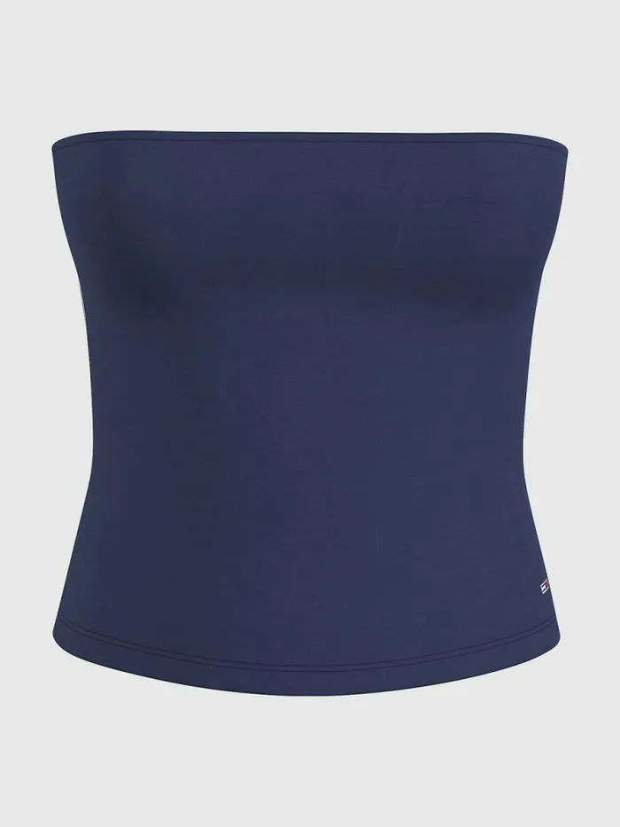 Tommy Hilfiger Logo Tape Tube Top Twilight Navy Womens TShirts Casaul