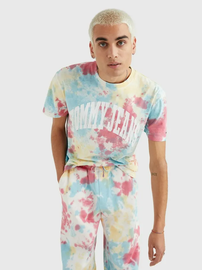 Tommy Hilfiger Logo TieDye TShirt Bold Tie Dye Aop Mens TShirts Gift Ideas