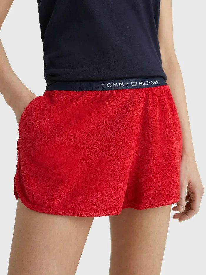 Tommy Hilfiger Logo Waistband Terry Shorts Primary Red Womens Swimwear Cheap On Sale Tommy Hilfiger Logo Waistband Terry Shorts Primary Red Womens Swimwear Cheap On Sale