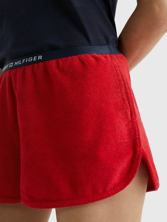 Tommy Hilfiger Logo Waistband Terry Shorts Primary Red Womens Swimwear Cheap On Sale