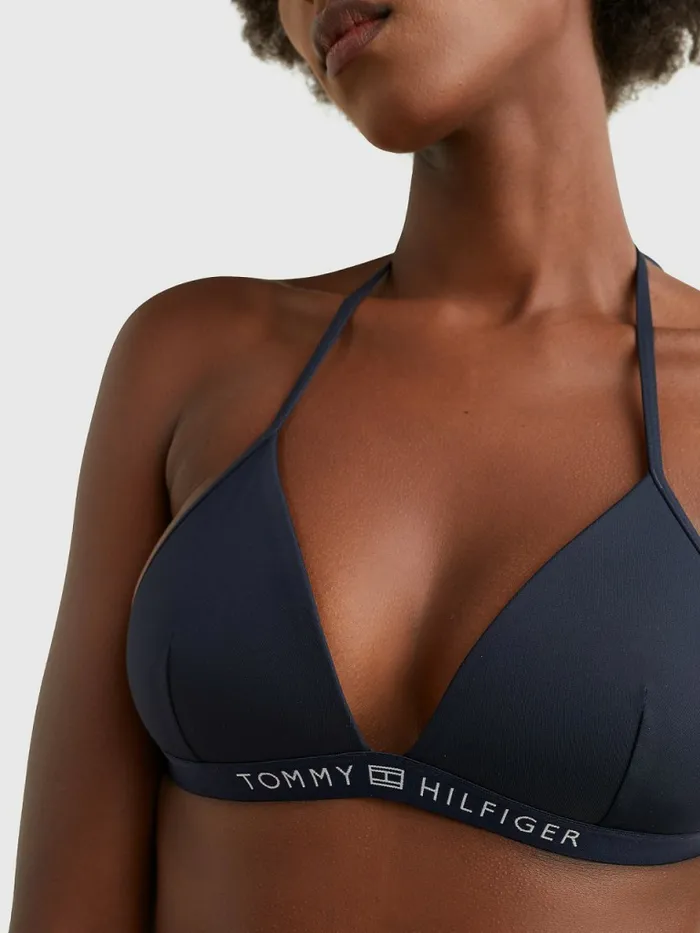 Tommy Hilfiger Logo Waistband Triangle Bikini Top Blue Desert Sky Womens Swimwear On Sale