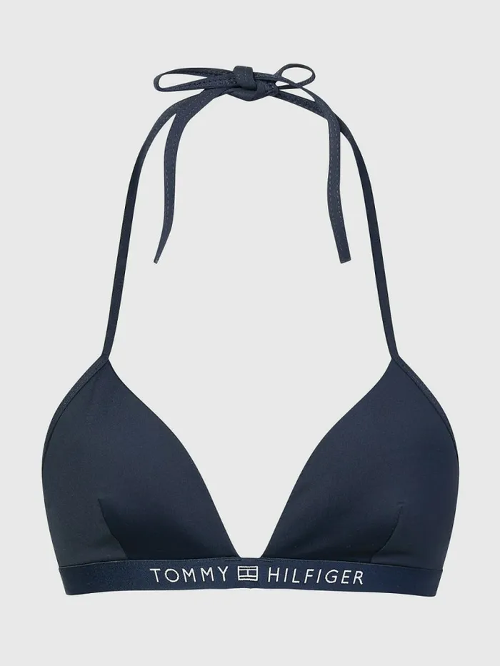Tommy Hilfiger Logo Waistband Triangle Bikini Top Blue Desert Sky Womens Swimwear On Sale