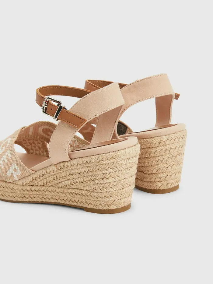 Tommy Hilfiger Logo Webbing Low Wedge Sandals Sandrift Womens Sandals Sale