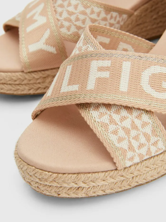 Tommy Hilfiger Logo Webbing Low Wedge Sandals Sandrift Womens Sandals Sale