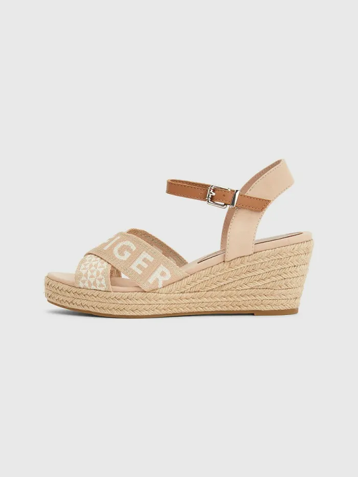 Tommy Hilfiger Logo Webbing Low Wedge Sandals Sandrift Womens Sandals Sale