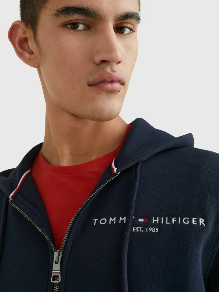 Tommy Hilfiger Logo ZipThru Hoody Desert Sky Mens Sweatshirts and Hoodies Gift Ideas