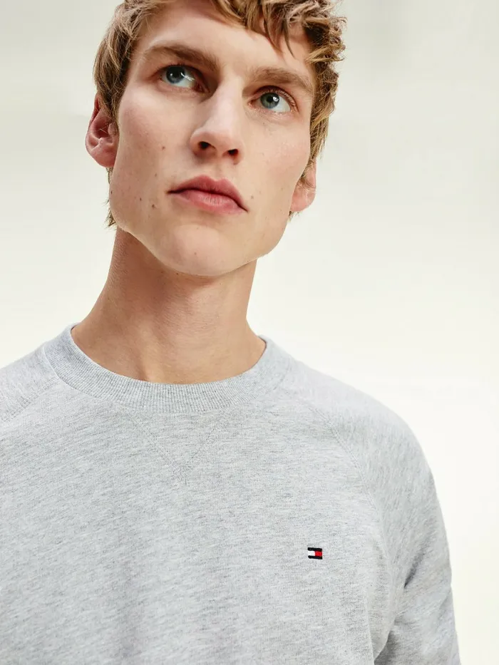 Tommy Hilfiger Long Sleeve Crew Neck Sweatshirt Grey Heather Mens Loungewear and Nightwear