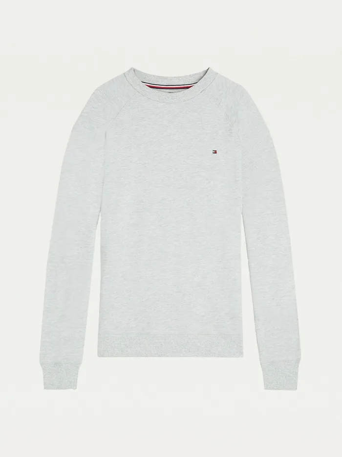 Tommy Hilfiger Long Sleeve Crew Neck Sweatshirt Grey Heather Mens Loungewear and Nightwear