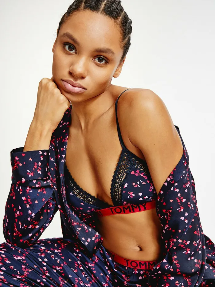 Tommy Hilfiger Long Sleeve Pyjama Set Flutter Hearts Womens Lounge and Nightwear
