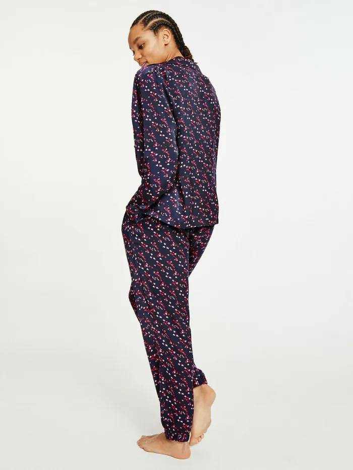 Tommy Hilfiger Long Sleeve Pyjama Set Flutter Hearts Womens Lounge and Nightwear
