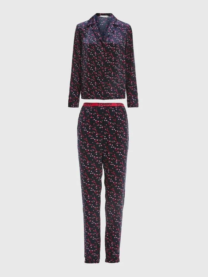 Tommy Hilfiger Long Sleeve Pyjama Set Flutter Hearts Womens Lounge and Nightwear