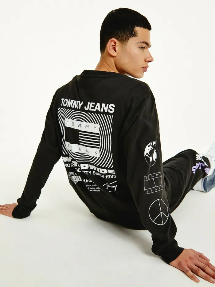 Tommy Hilfiger Long Sleeve Recycled Cotton TShirt Black Mens TShirts Sale