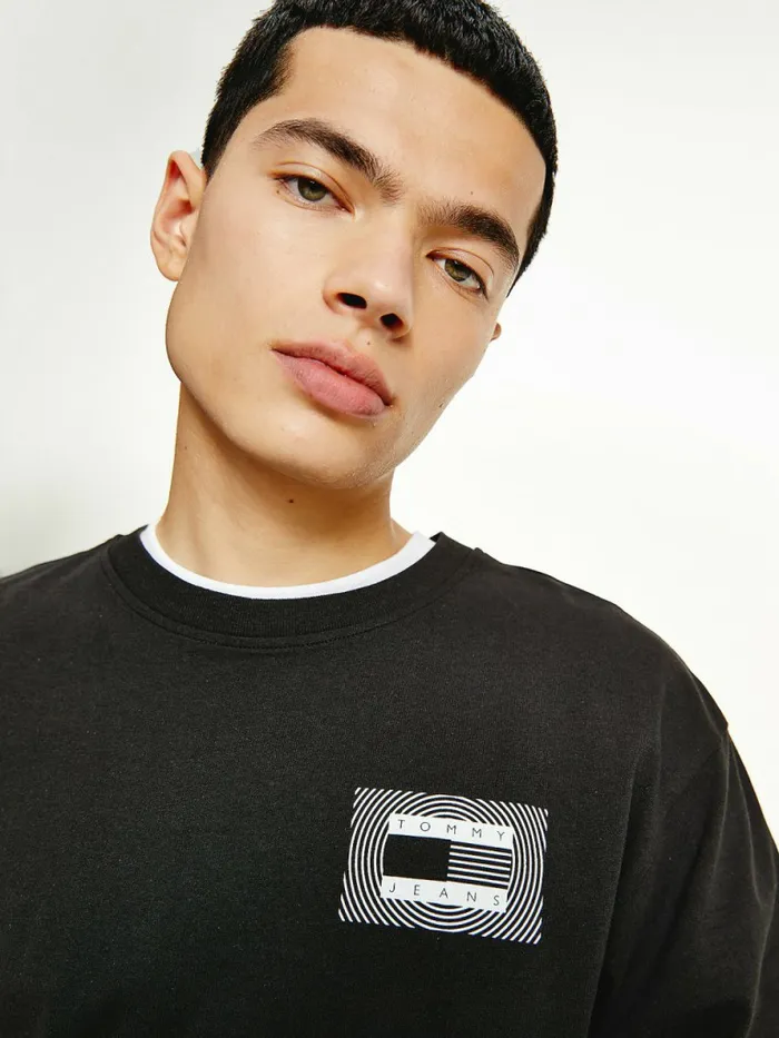 Tommy Hilfiger Long Sleeve Recycled Cotton TShirt Black Mens TShirts Sale