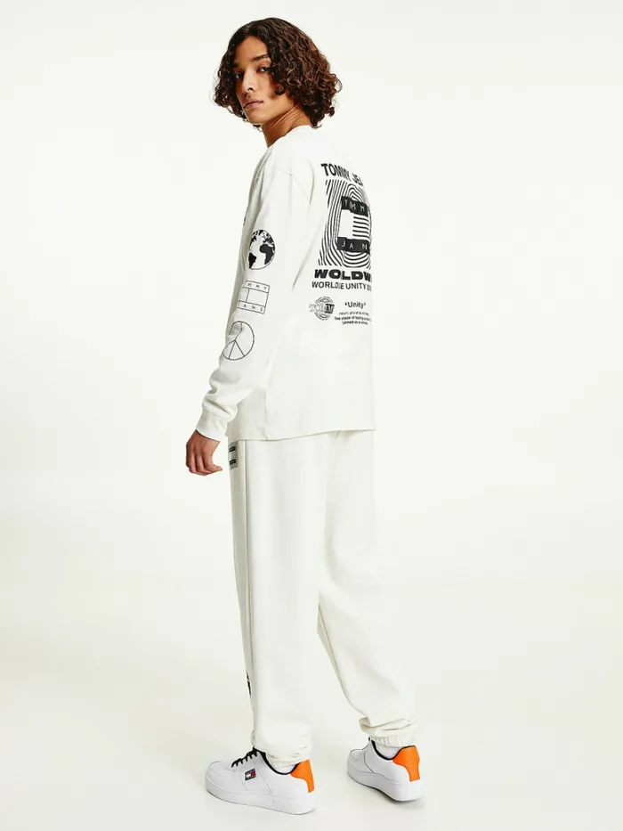 Tommy Hilfiger Long Sleeve Recycled Cotton TShirt Ivory Mens TShirts On Sale