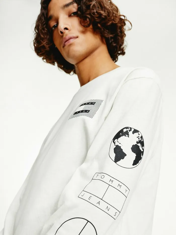 Tommy Hilfiger Long Sleeve Recycled Cotton TShirt Ivory Mens TShirts On Sale