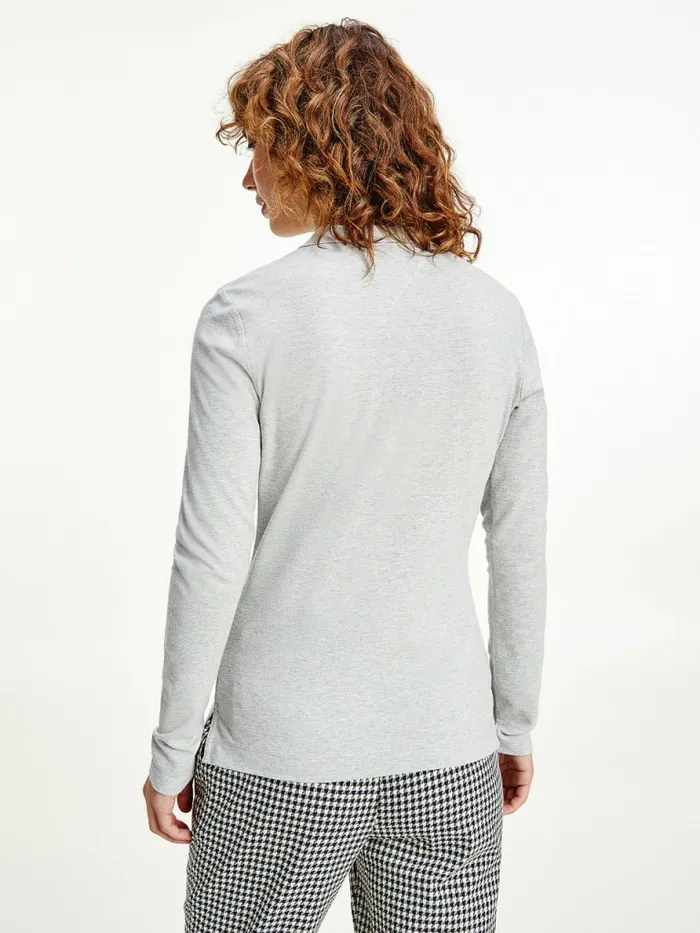 Tommy Hilfiger Long Sleeve Slim Fit Polo Heather Light Grey Womens Polo Shirts Online