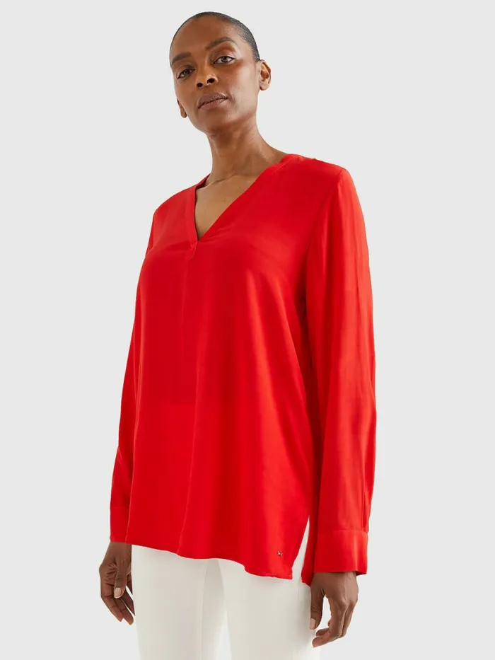 Tommy Hilfiger Long Sleeve VNeck Relaxed Fit Blouse Fireworks Womens Shirts and Blouses Gift for Friend Tommy Hilfiger Long Sleeve VNeck Relaxed Fit Blouse Fireworks Womens Shirts and Blouses Gift for Friend