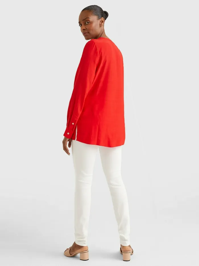 Tommy Hilfiger Long Sleeve VNeck Relaxed Fit Blouse Fireworks Womens Shirts and Blouses Gift for Friend
