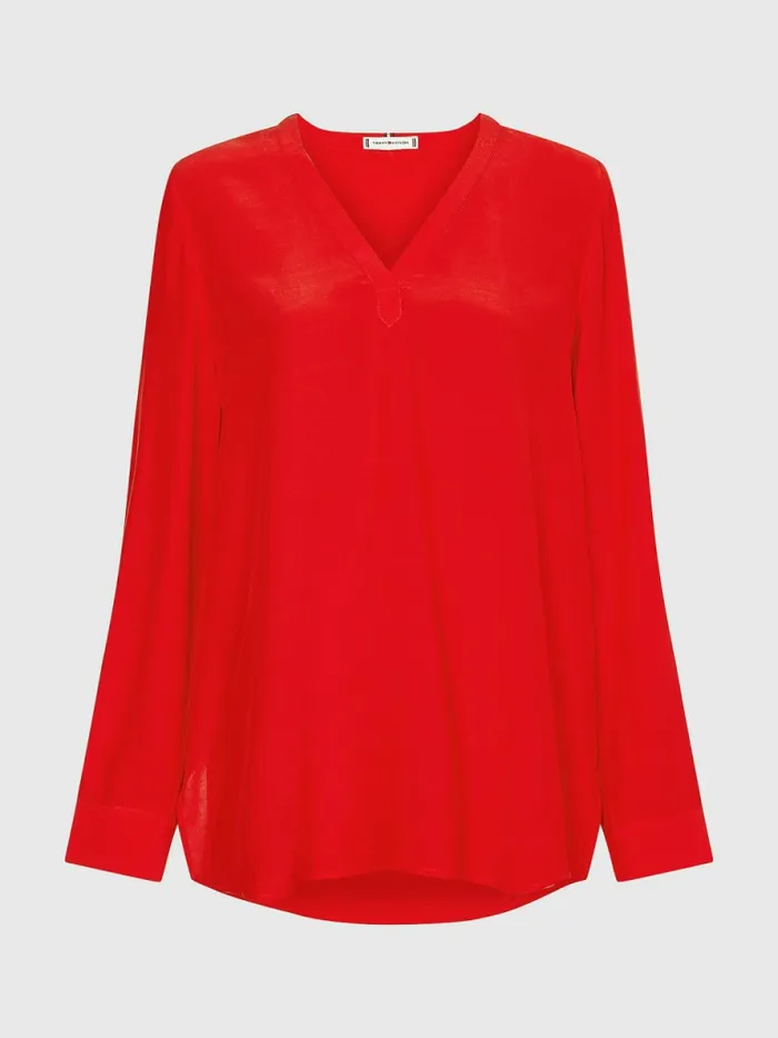 Tommy Hilfiger Long Sleeve VNeck Relaxed Fit Blouse Fireworks Womens Shirts and Blouses Gift for Friend