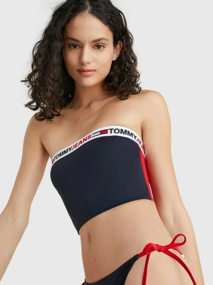 Tommy Hilfiger Longline Bandeau Bikini Top Desert Sky Womens Swimwear Near Me
