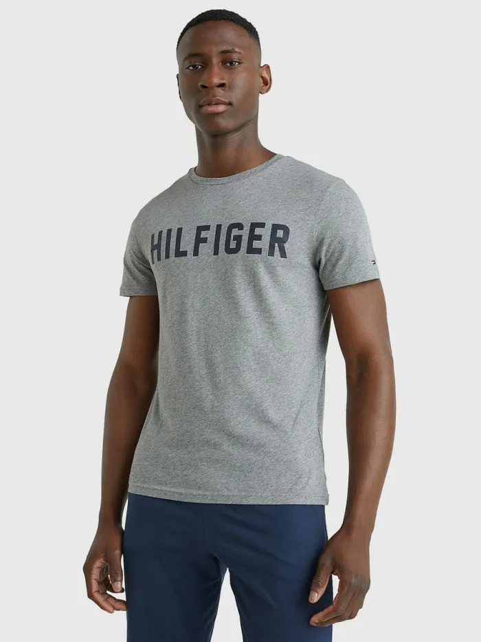 Tommy Hilfiger Lounge Logo Organic Cotton TShirt Mid Grey Heather Mens Essentials Tommy Hilfiger Lounge Logo Organic Cotton TShirt Mid Grey Heather Mens Essentials