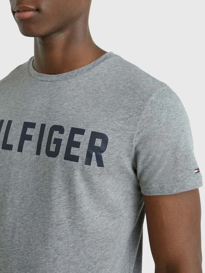 Tommy Hilfiger Lounge Logo Organic Cotton TShirt Mid Grey Heather Mens Essentials